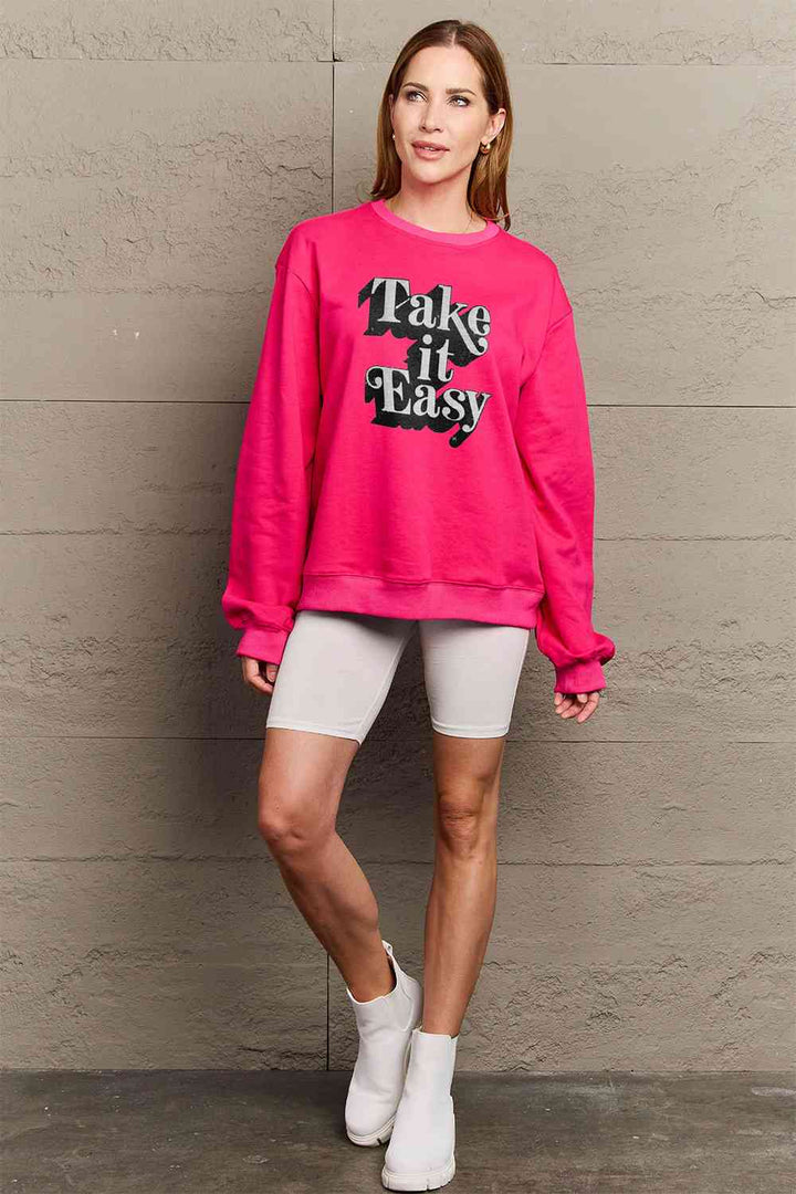 Simply Love Full Size TAKE IT EASY Graphic Sweatshirt |1mrk.com