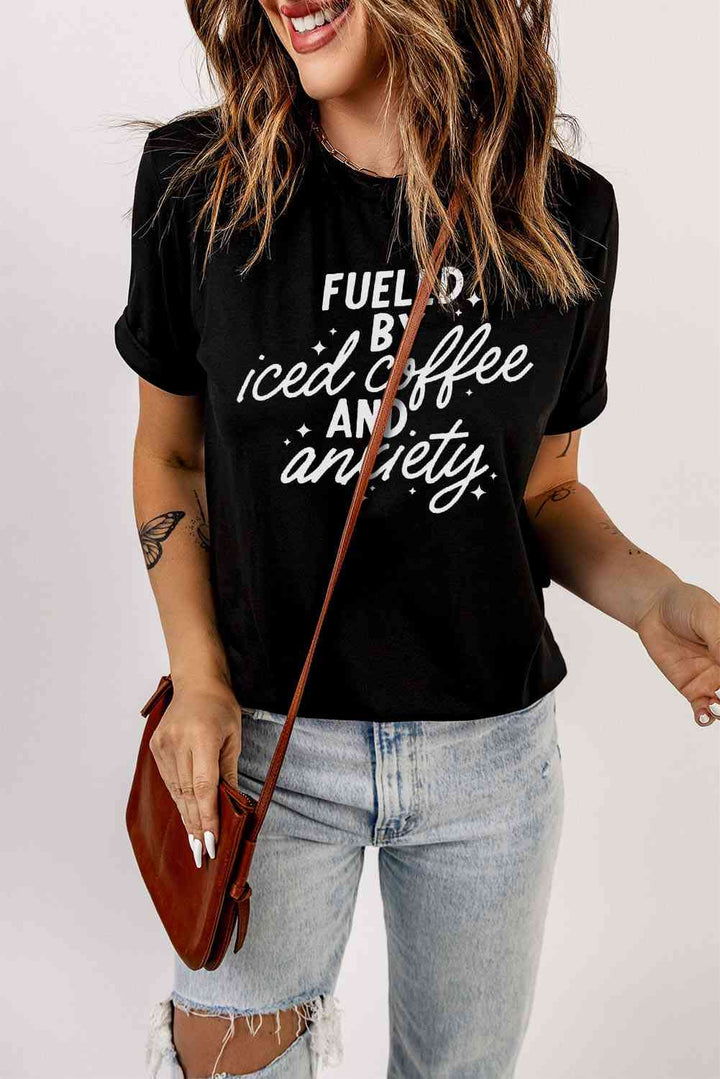 FUELED BY ICED COFFEE AND ANXIETY Graphic Tee | 1mrk.com