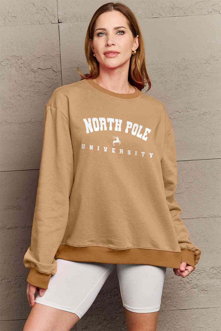 Simply Love Full Size NORTH POLE UNIVERSITY Graphic Sweatshirt |1mrk.com