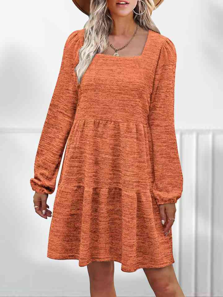 Square Neck Long Sleeve Dress | 1mrk.com