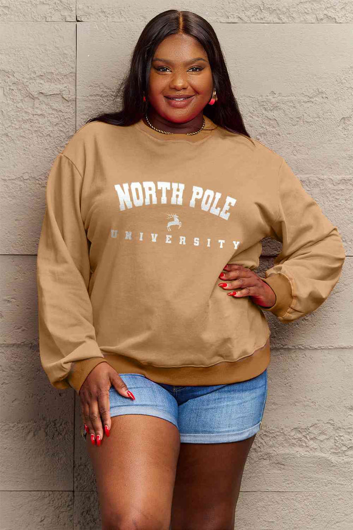 Simply Love Full Size NORTH POLE UNIVERSITY Graphic Sweatshirt |1mrk.com