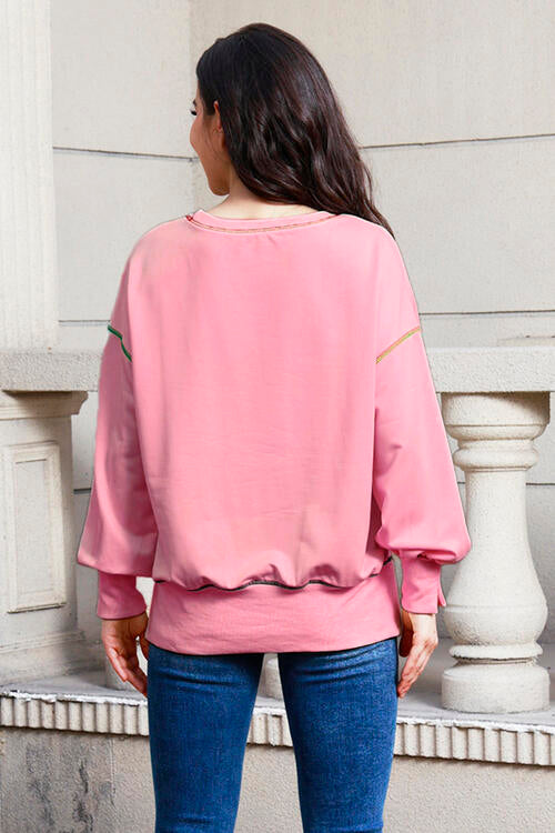 Sequin Nutcracker Round Neck Slit Sweatshirt |1mrk.com