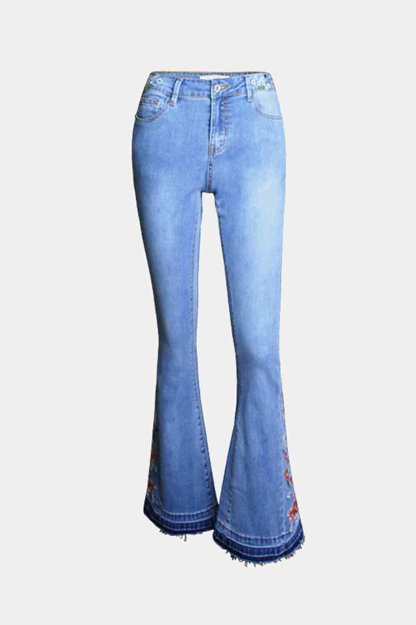 Full Size Buttoned Raw Hem Flare Jeans | 1mrk.com