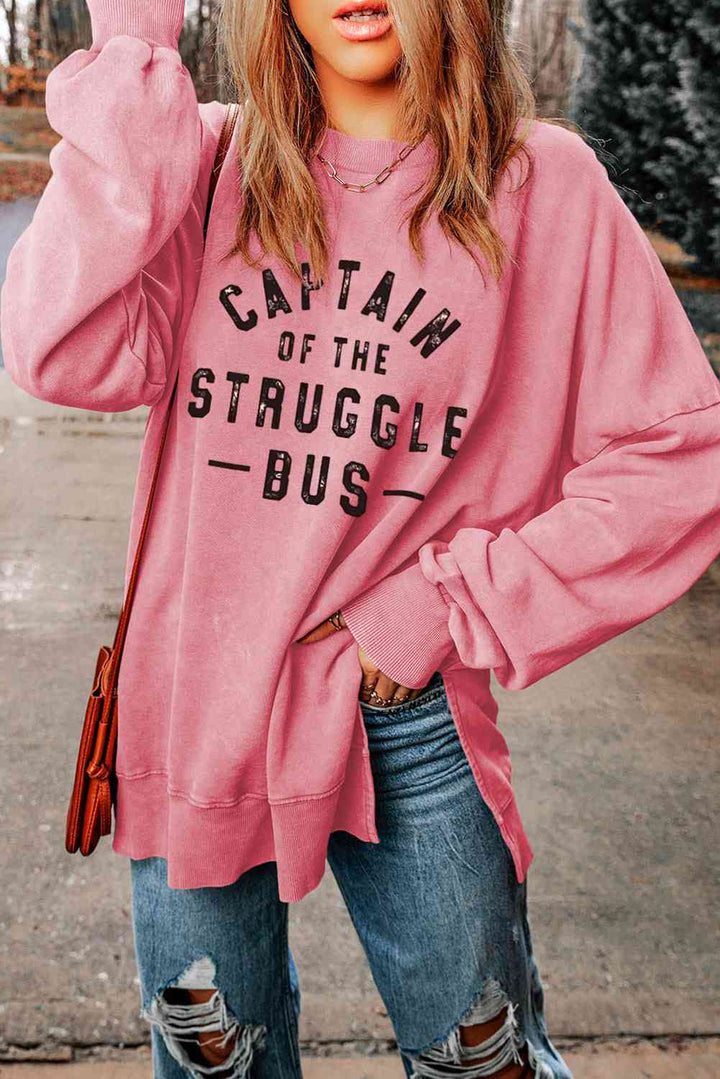 Slogan Graphic Dropped Shoulder Slit Sweatshirt |1mrk.com