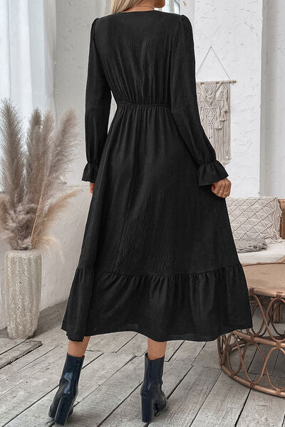 Smocked Surplice Flounce Sleeve Midi Dress |1mrk.com