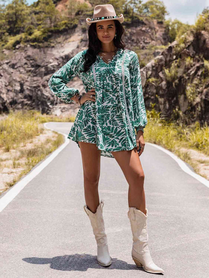 Long Sleeve V-Neck Mini Dress |1mrk.com