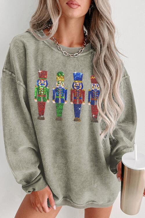 Sequin Nutcracker Drop Shoulder Sweatshirt |1mrk.com