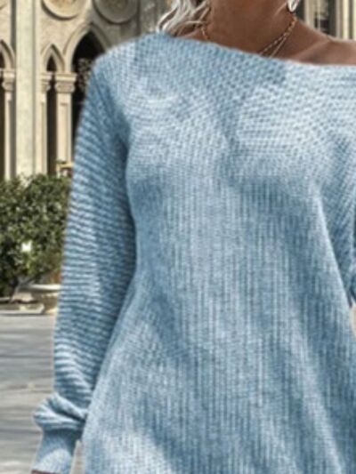 One Shoulder Lantern Sleeve Sweater Dress | 1mrk.com