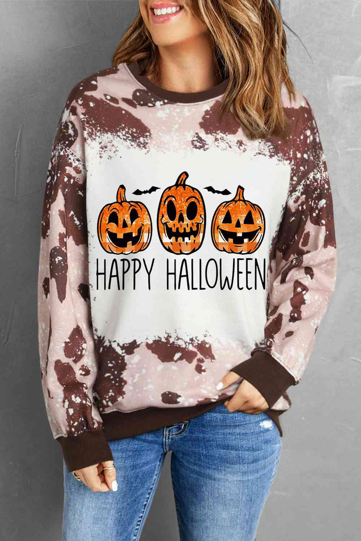 Round Neck Long Sleeve HAPPY HALLOWEEN Graphic Sweatshirt |1mrk.com