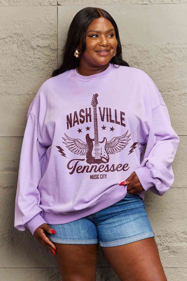 Simply Love Simply Love Full Size NASHVILLE TENNESSEE MUSIC CITY Graphic Sweatshirt |1mrk.com