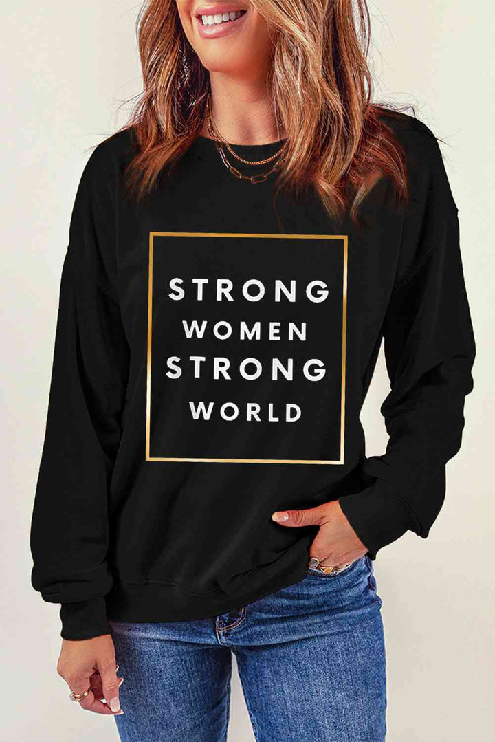 STRONG WOMEN STRONG WORLD Graphic Drop Shoulder Sweatshirt |1mrk.com