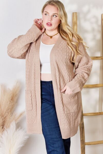 Hailey & Co Full Size Cable-Knit Pocketed Cardigan |1mrk.com