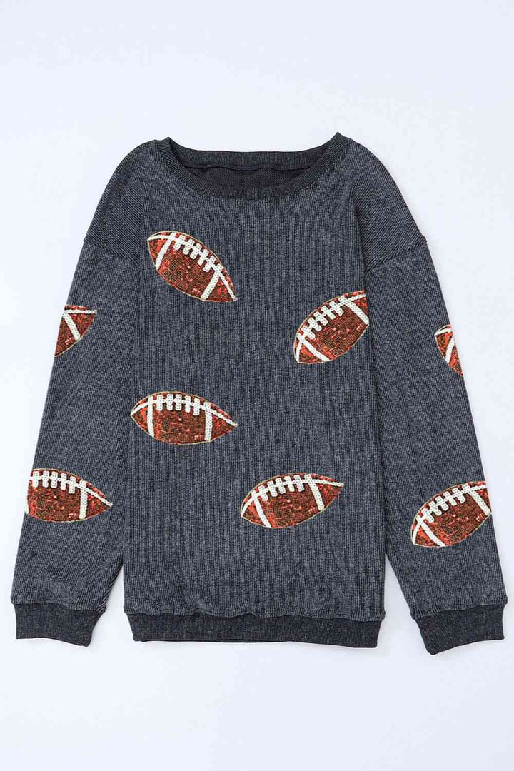 Sequin Football Patch Corduroy Sweatshirt |1mrk.com