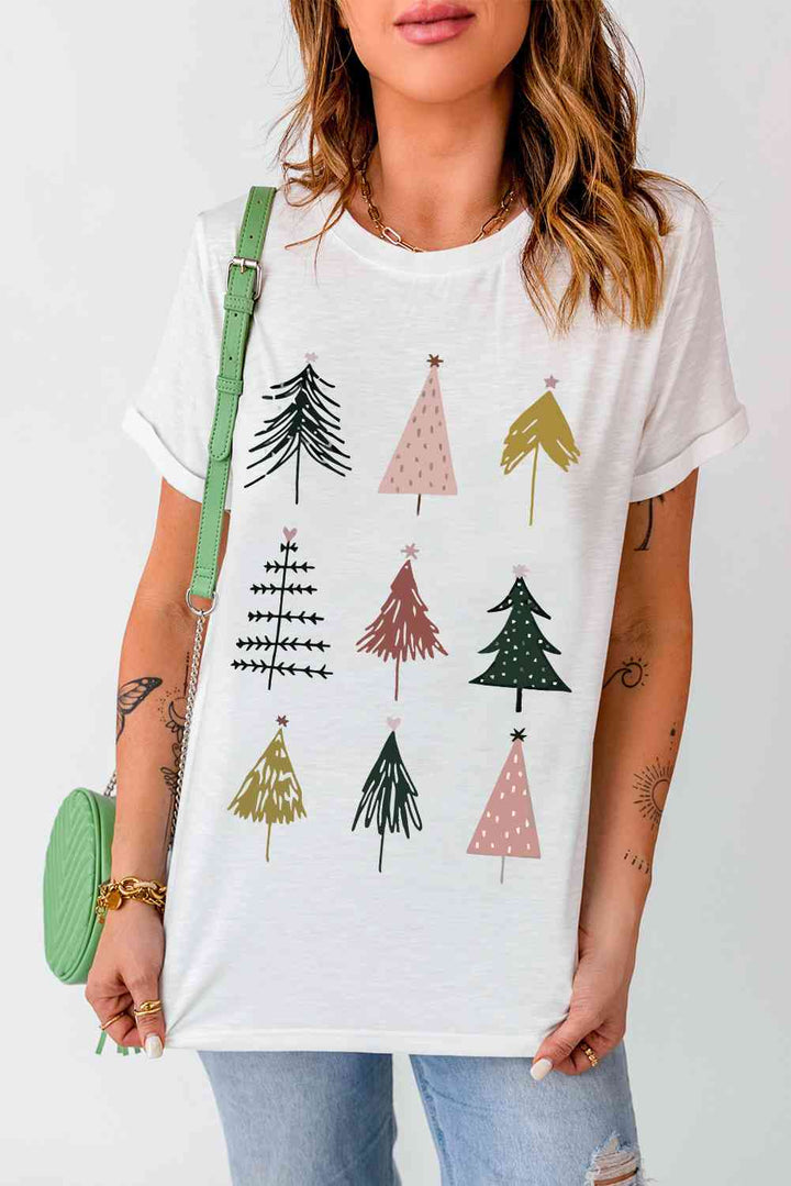 Chrismas Tree Graphic Short Sleeve T-Shirt | 1mrk.com