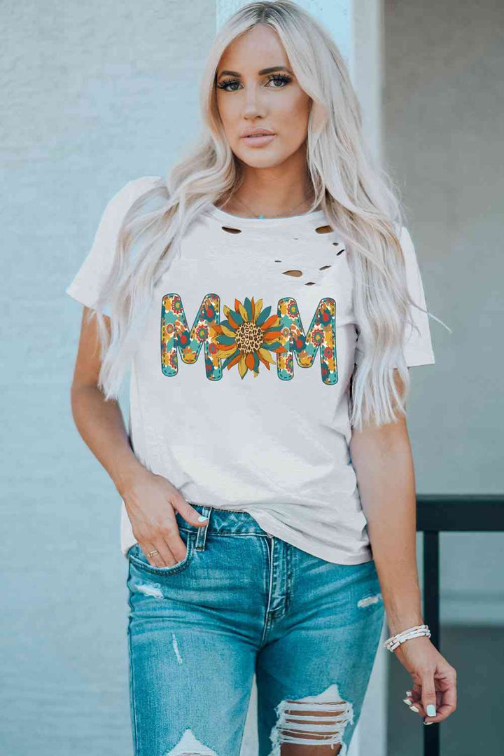 Letter Sunflower Graphic Distressed Tee | 1mrk.com