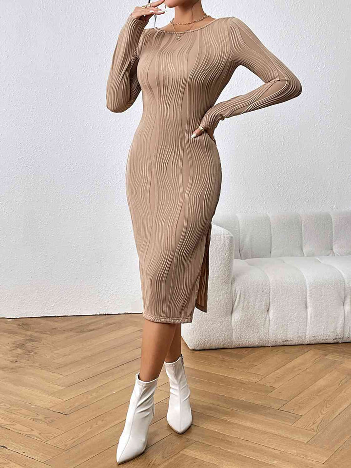 Long Sleeve Slit Midi Dress |1mrk.com