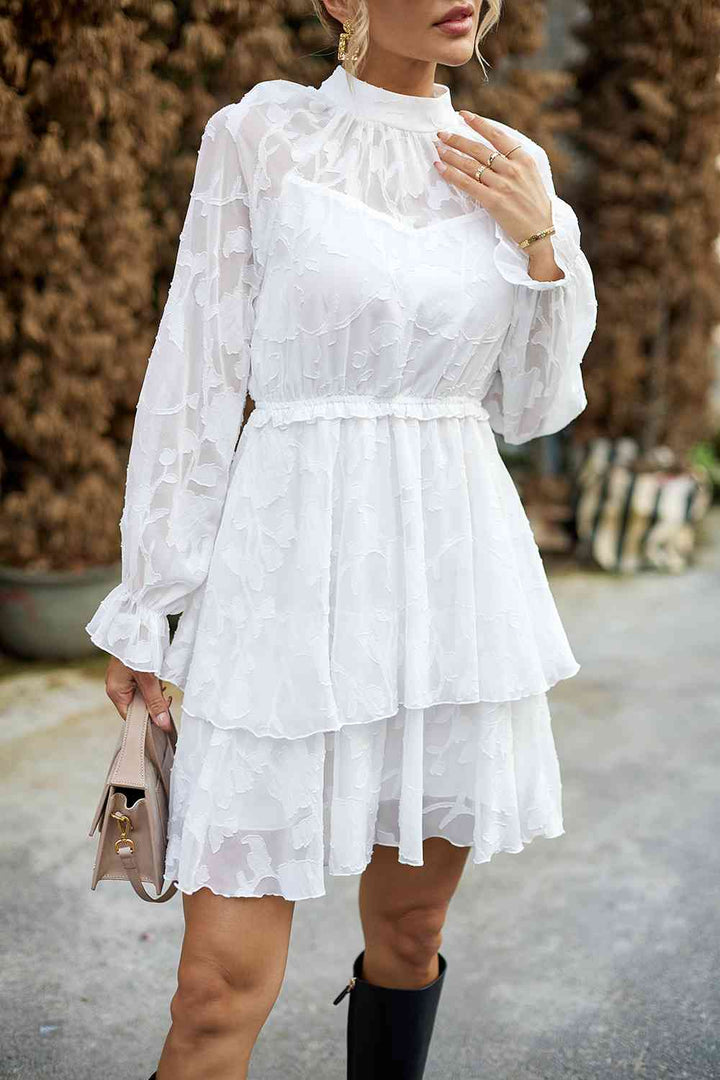 Mock Neck Flounce Sleeve Layered Dress |1mrk.com