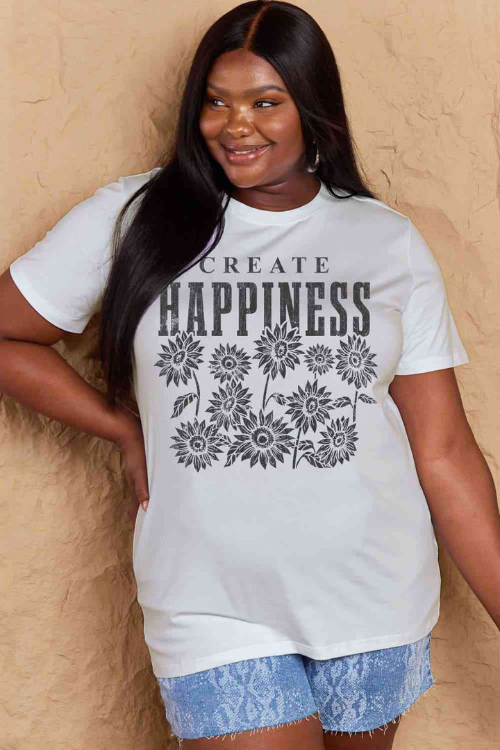 Simply Love Full Size CREATE HAPPINESS Graphic Cotton T-Shirt | 1mrk.com