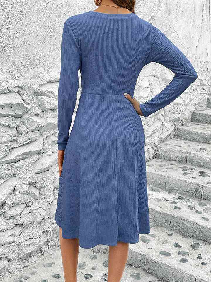 Crisscross Surplice Neck Long Sleeve Dress |1mrk.com