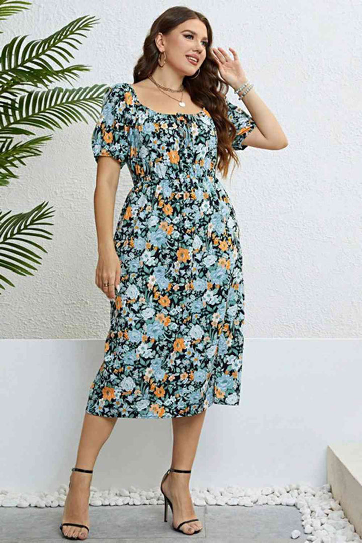 Plus Size Floral Short Sleeve Slit Dress | 1mrk.com