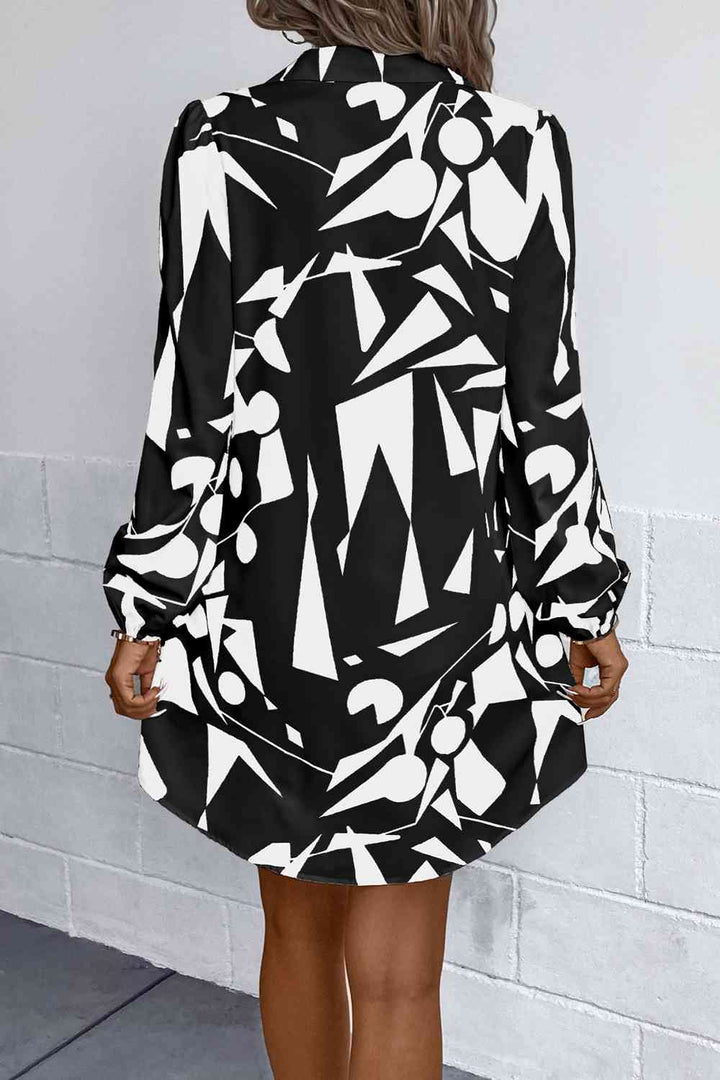Geometric Long Sleeve Shirt Dress | 1mrk.com