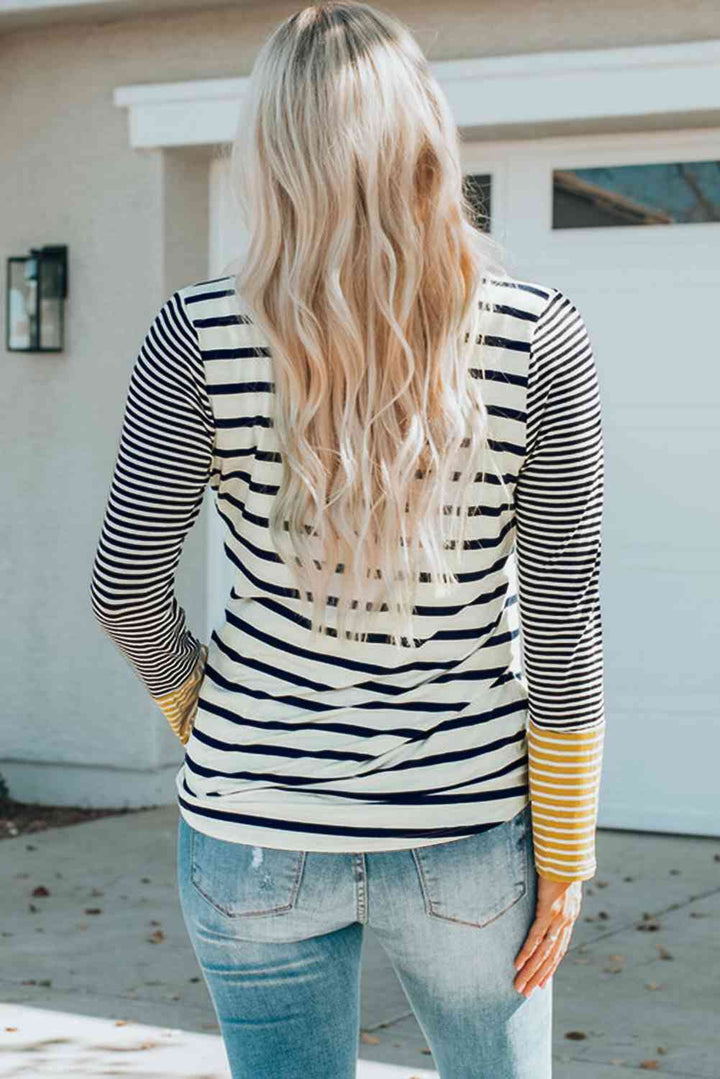 Striped Buttoned Long Sleeve Top | 1mrk.com