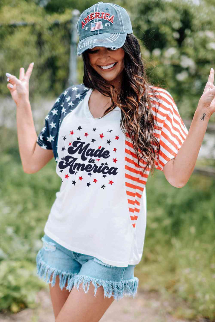 Stars and Stripes V-Neck Tee Shirt | 1mrk.com