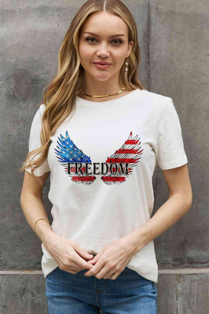 Simply Love Full Size FREEDOM Wing Graphic Cotton Tee | 1mrk.com