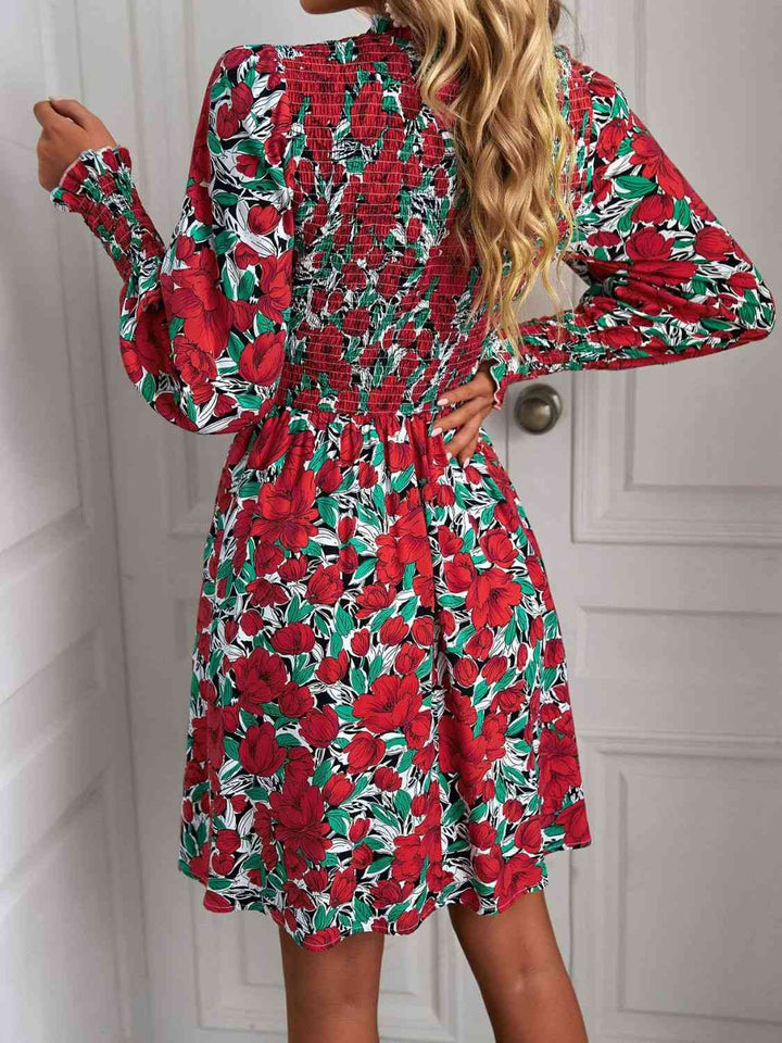 Printed Puff Sleeve Smocked Dress |1mrk.com