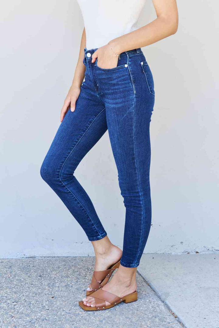 Judy Blue Marie Full Size Mid Rise Crinkle Ankle Detail Skinny Jeans |1mrk.com