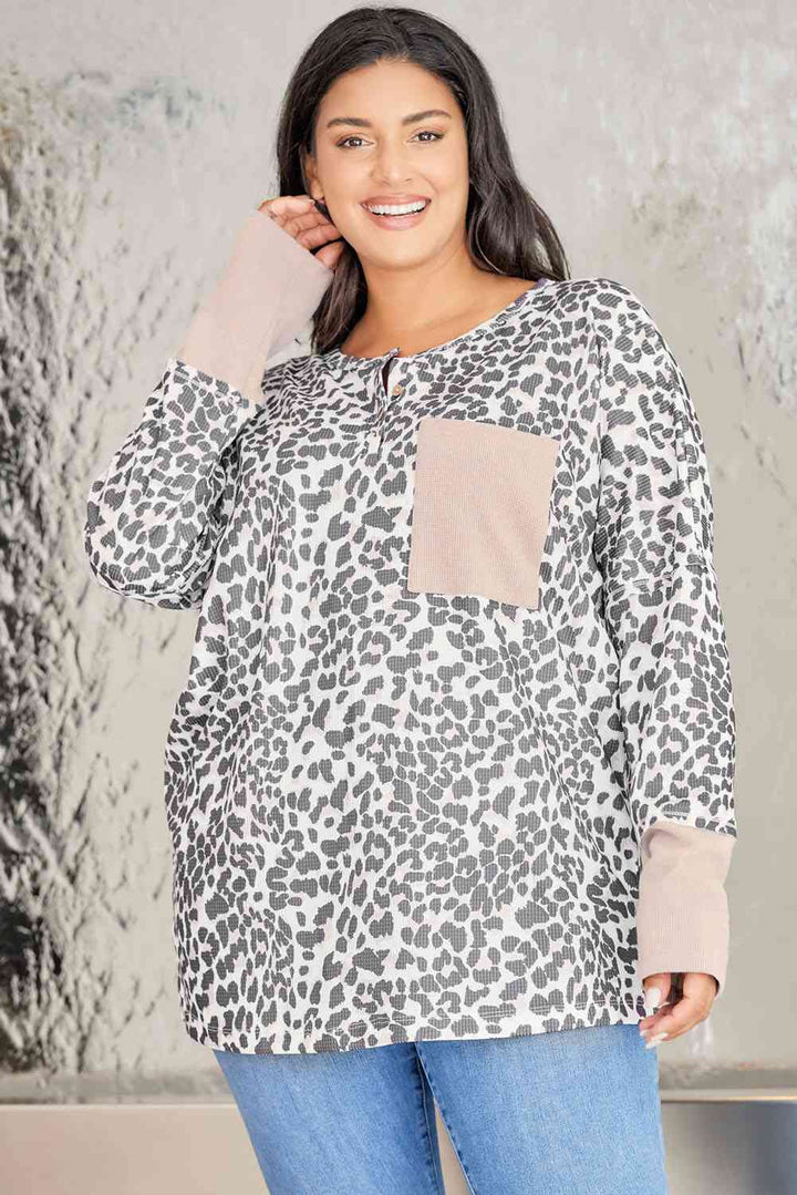 Plus Size Leopard Print Long Sleeve Sweatshirt |1mrk.com