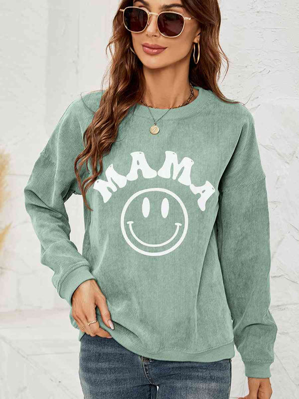 Round Neck Long Sleeve MAMA Graphic Sweatshirt | 1mrk.com