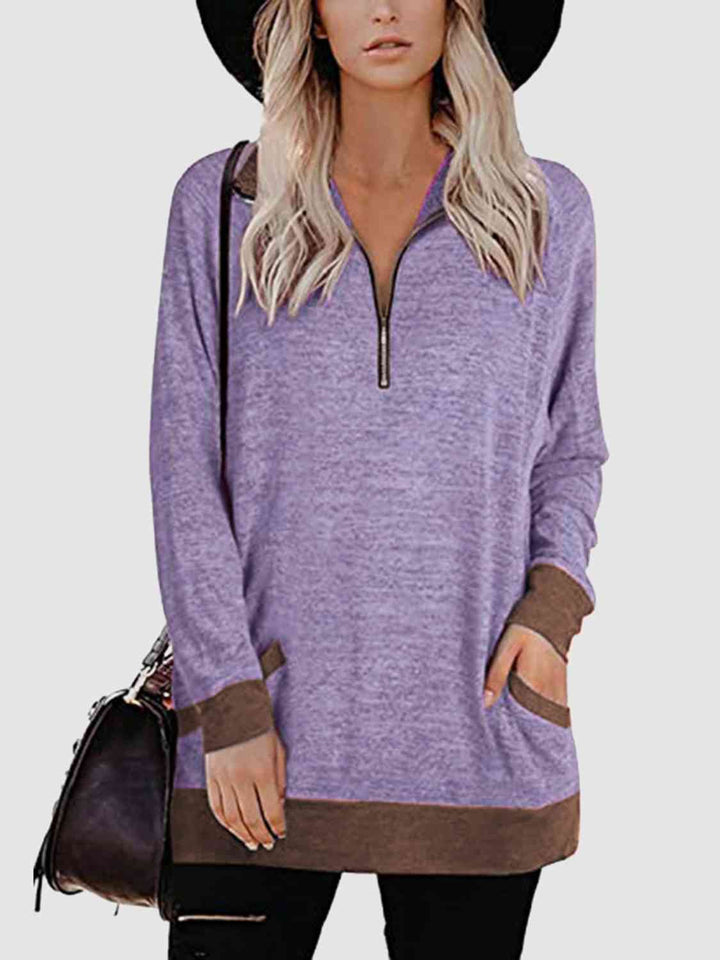 Contrast Half Zip Sweatshirt with Pockets |1mrk.com