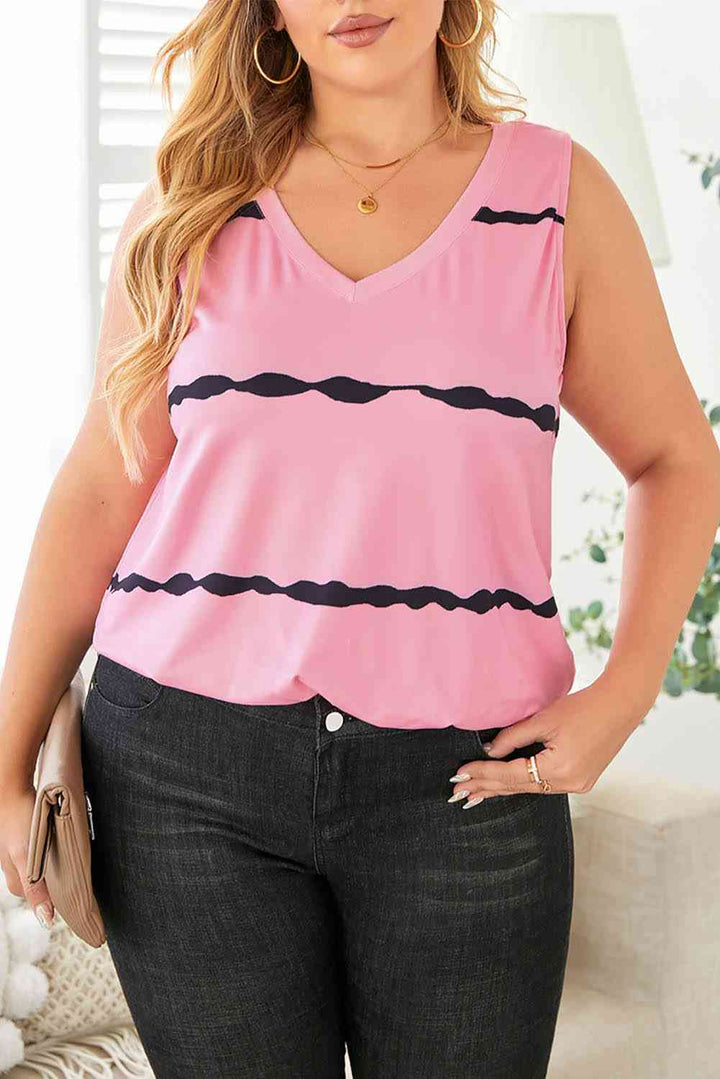 Plus Size Printed V-Neck Tank | 1mrk.com