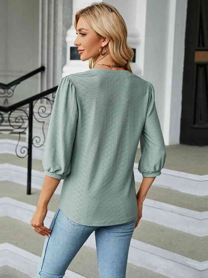 Notched Neck Three-Quarter Sleeve Blouse | 1mrk.com