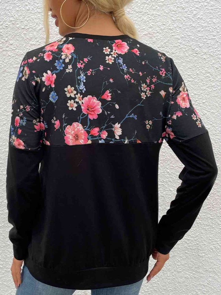 Floral Print Round Neck Dropped Shoulder Tee | 1mrk.com