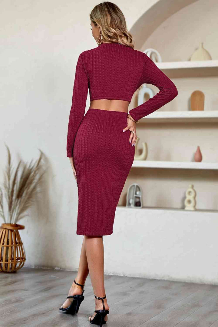 Cutout Crisscross Round Neck Long Sleeve Dress |1mrk.com