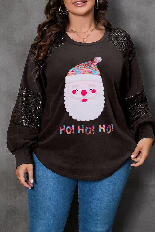 Plus Size Santa Graphic Sequin Long Sleeve Sweatshirt |1mrk.com