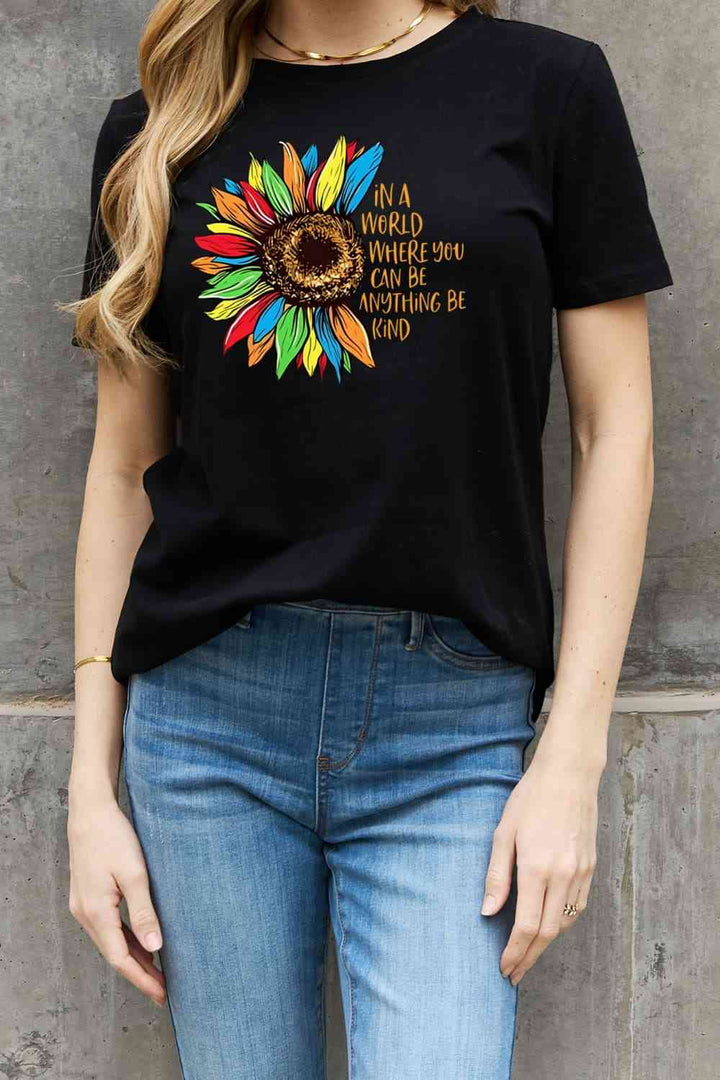 Simply Love Full Size Flower Slogan Graphic Cotton Tee | 1mrk.com