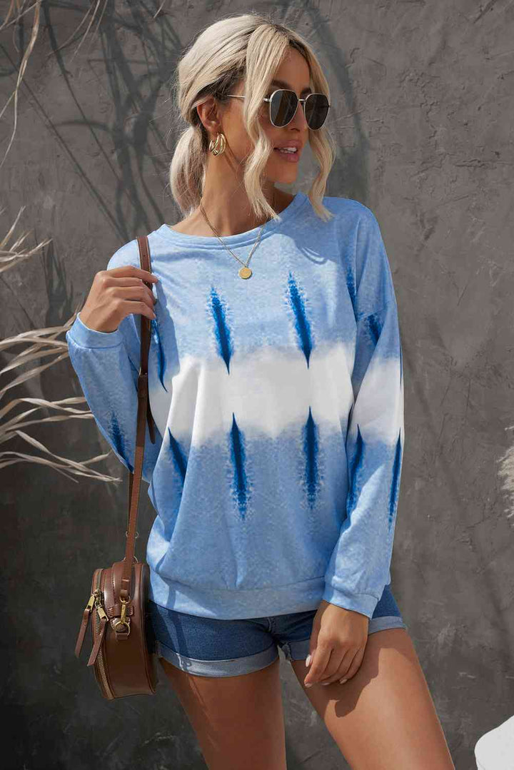 Tie-Dye Drop Shoulder Round Neck Sweatshirt |1mrk.com