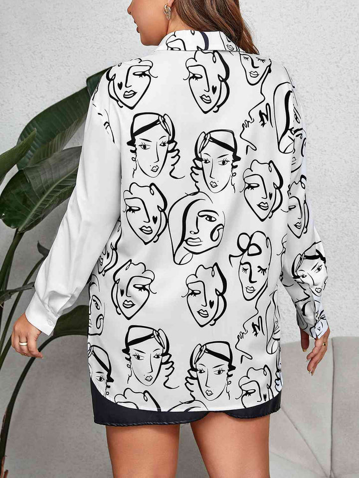Plus Size Printed Longline Shirt |1mrk.com