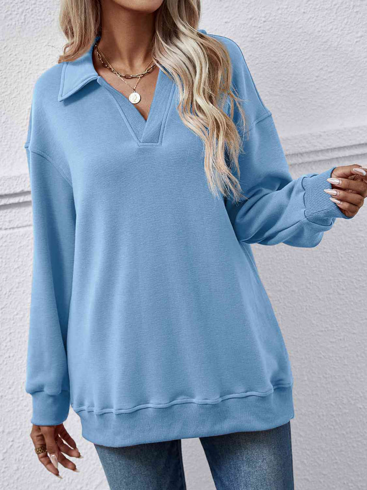 Collared Neck Dropped Shoulder Sweatshirt |1mrk.com