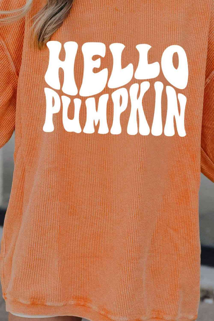 Round Neck Dropped Shoulder HELLO PUMPKIN Graphic Sweatshirt |1mrk.com