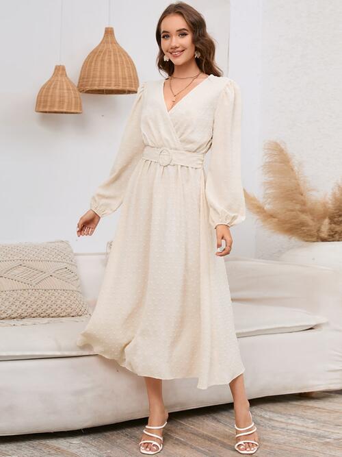 Surplice Balloon Sleeve Dress |1mrk.com