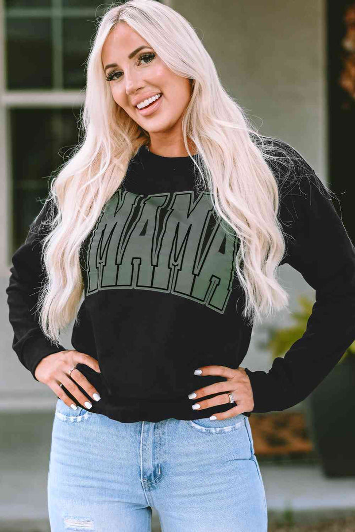 Round Neck Long Sleeve MAMA Graphic Sweatshirt |1mrk.com