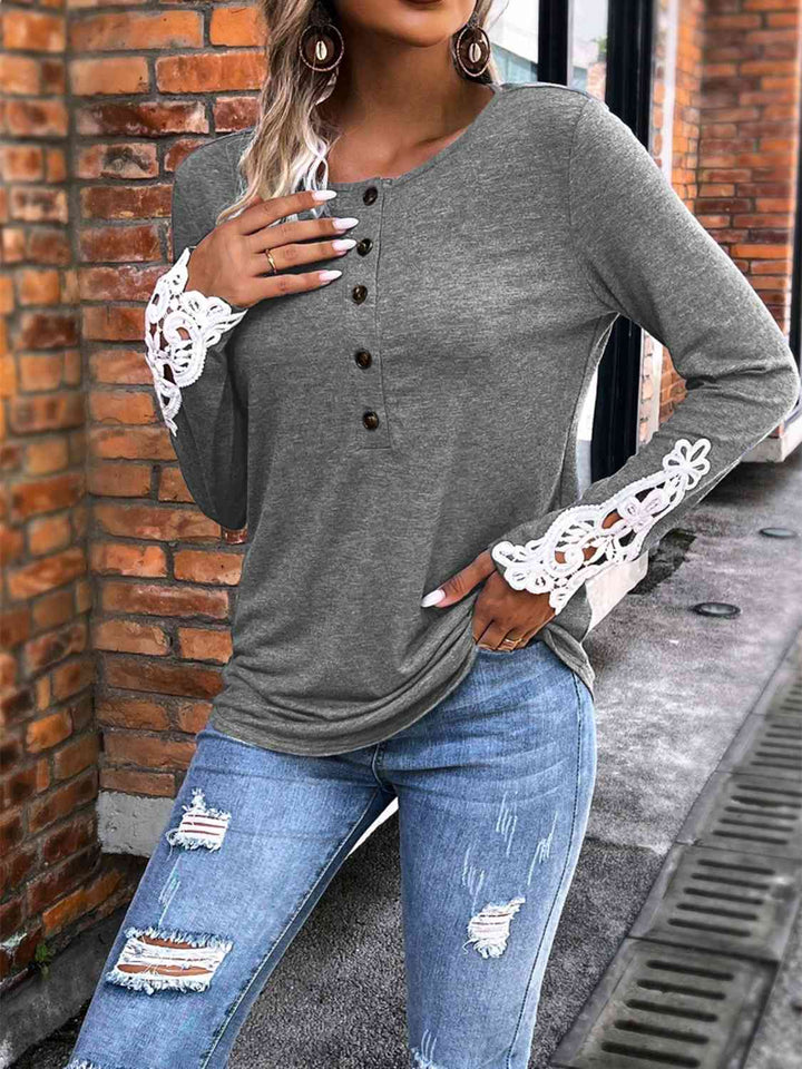 Half Button Lace Detail T-Shirt | 1mrk.com