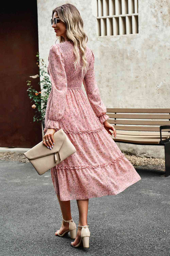 Smocked Flounce Sleeve Midi Dress | 1mrk.com