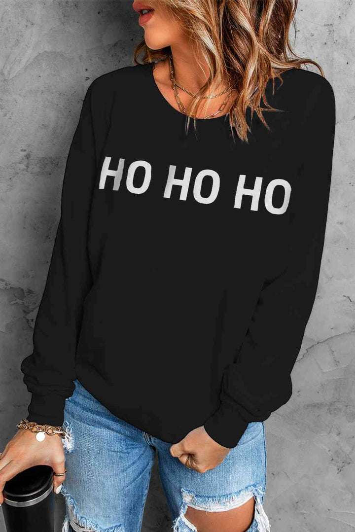 HO HO HO Graphic  Round Neck Sweatshirt |1mrk.com