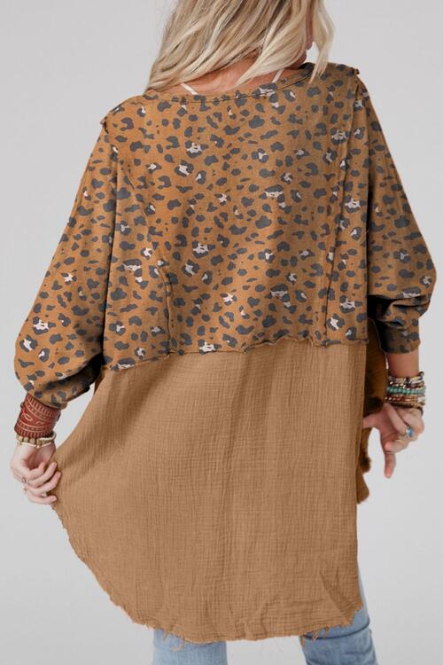 Textured Leopard Dropped Shoulder Blouse | 1mrk.com