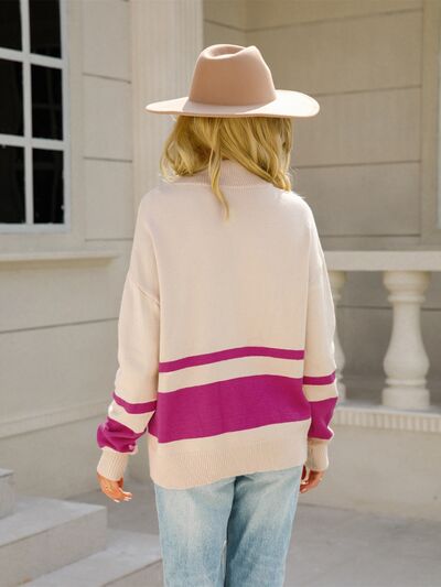 Color Block Half Zip Knit Top |1mrk.com